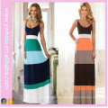 Großhandel kundengebundene Frauen 100% Baumwolle multi Farbe gestreiftes langes Maxi Kleid